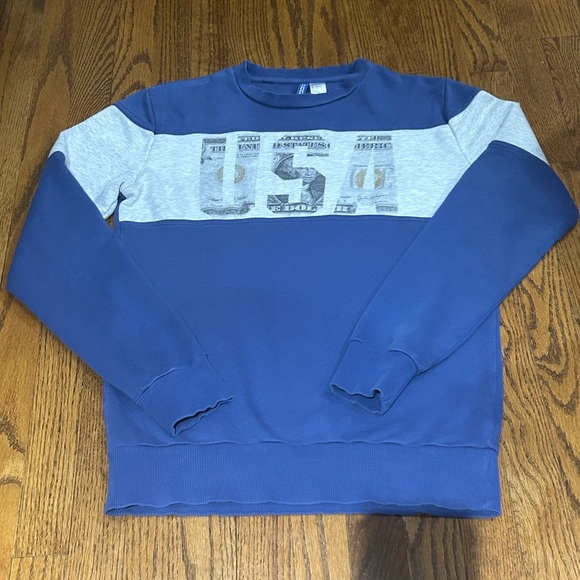 H&M Divided Blue Gray USA Graphic Crewneck Sweatshirt Pullover Size Small - Picture 2 of 6